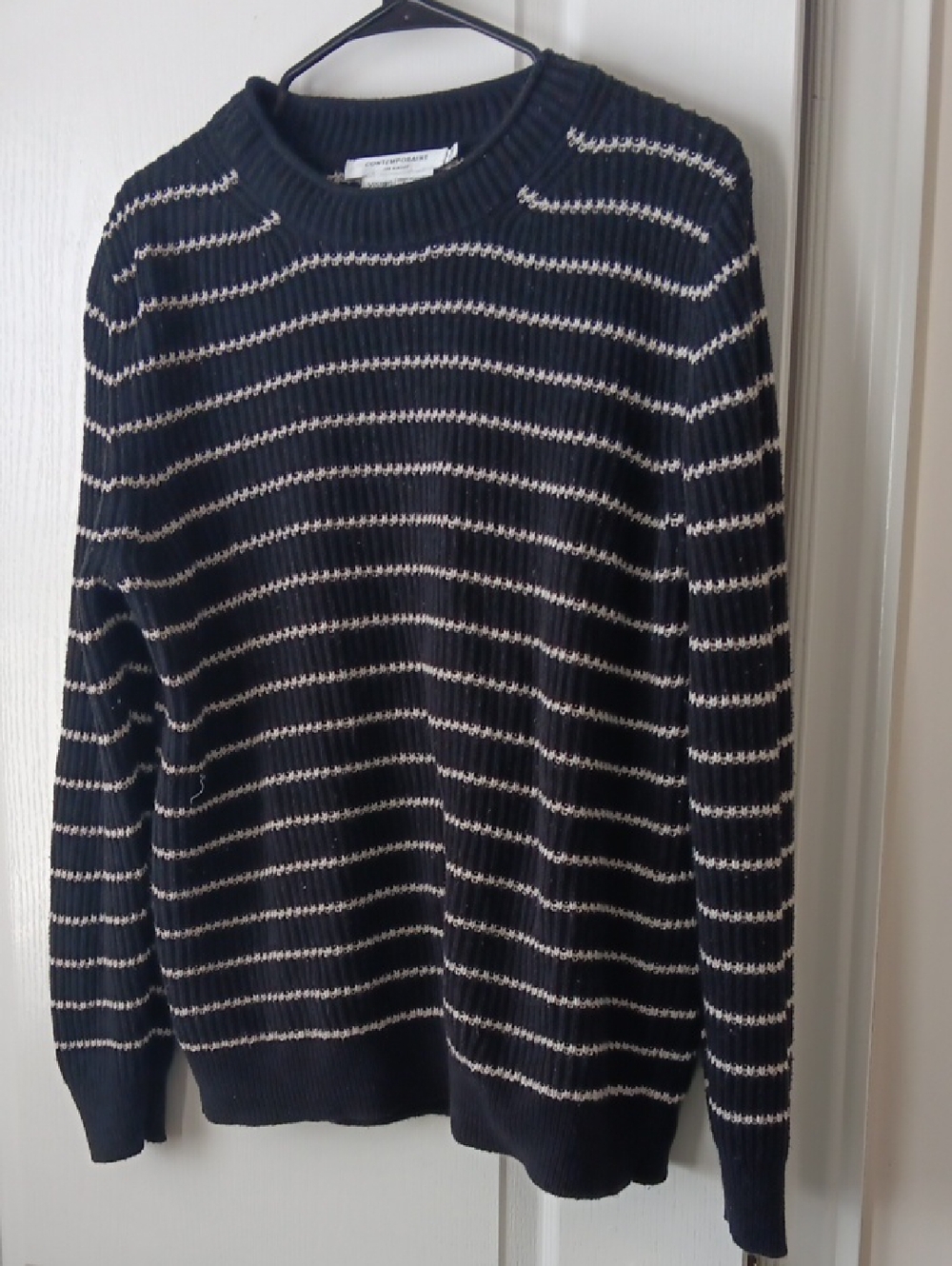 Black & Cream Striped Knit Sweater